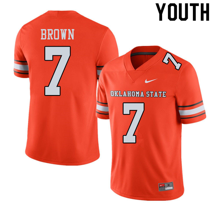 Youth #7 LD Brown Oklahoma State Cowboys College Football Jerseys Sale-Alternate Orange